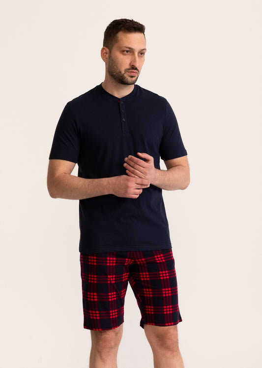 Pijama Bărbați Tartan Bumbac
