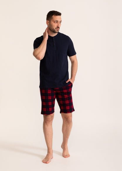 Pijama Bărbați Tartan Bumbac